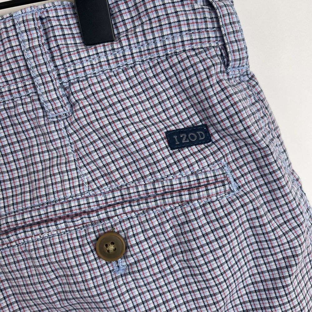 Izod Mens Plaid Shorts Size 33 Blue Golf Casual Pockets Dad 100% Cotton - Picture 3 of 8